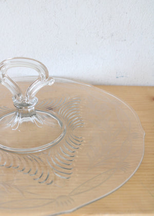 Etched Clear Glass Center Handle Serving Platter