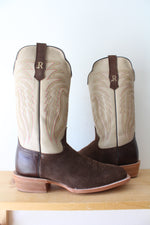 R. Watson #8221-2 Chocolate Brown & Ivory Roughout Cowhide Boots | Size 12 EE