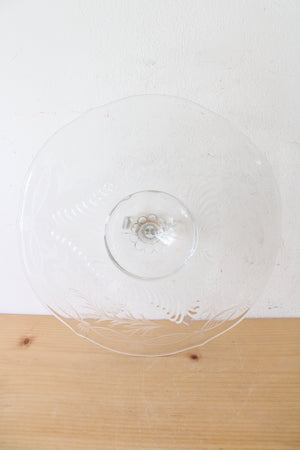Etched Clear Glass Center Handle Serving Platter