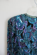 Black Tie Blue & Purple Sequined Long Sleeved Top | S