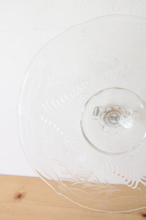 Etched Clear Glass Center Handle Serving Platter