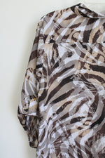 Dressbarn Half-Sleeve Brown Swirl Button Down Blouse | XL