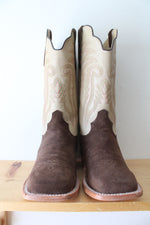 R. Watson #8221-2 Chocolate Brown & Ivory Roughout Cowhide Boots | Size 12 EE
