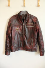 Maroon Faux Leather Sherpa Lined Jacket | XS