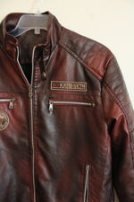 Maroon Faux Leather Sherpa Lined Jacket | XS