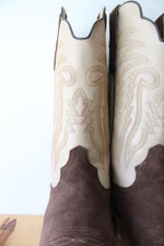 R. Watson #8221-2 Chocolate Brown & Ivory Roughout Cowhide Boots | Size 12 EE