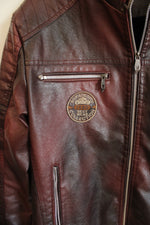 Maroon Faux Leather Sherpa Lined Jacket | XS