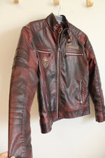 Maroon Faux Leather Sherpa Lined Jacket | XS