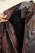 Maroon Faux Leather Sherpa Lined Jacket | XS