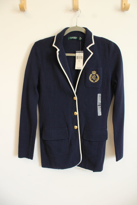NEW Ralph Lauren Navy Blue Knit Blazer Sweater | S