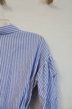 Valerie Stevens Blue & White Striped Belted Button Down Top | S