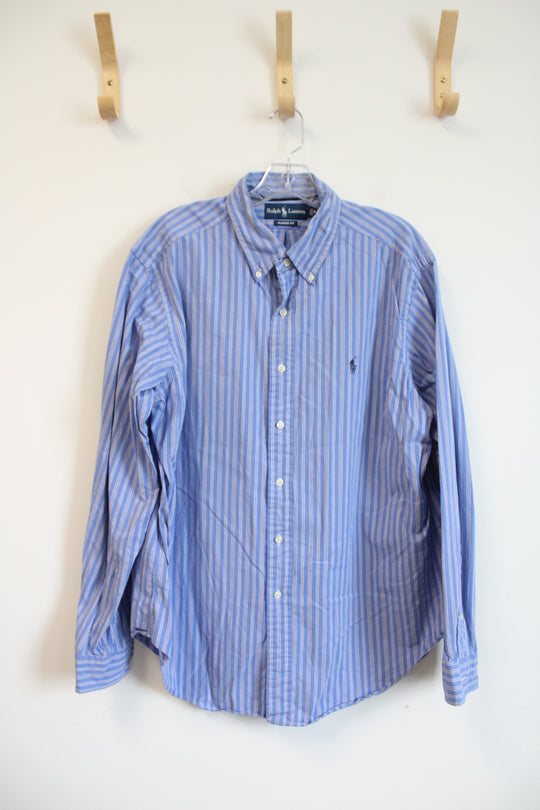 Ralph Lauren Classic Fit Blue & White Striped Button Down Shirt | XL