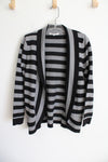 Pointelle Black Gray Striped Knit Cardigan | M
