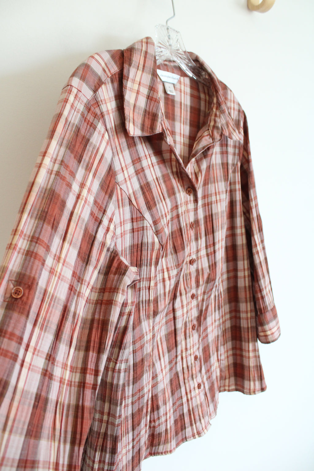 Christopher & Banks Orange Brown Plaid Button Down Shirt | XL