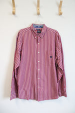 Chaps Easy Care Red Blue & White Striped Button Down Shirt | XL