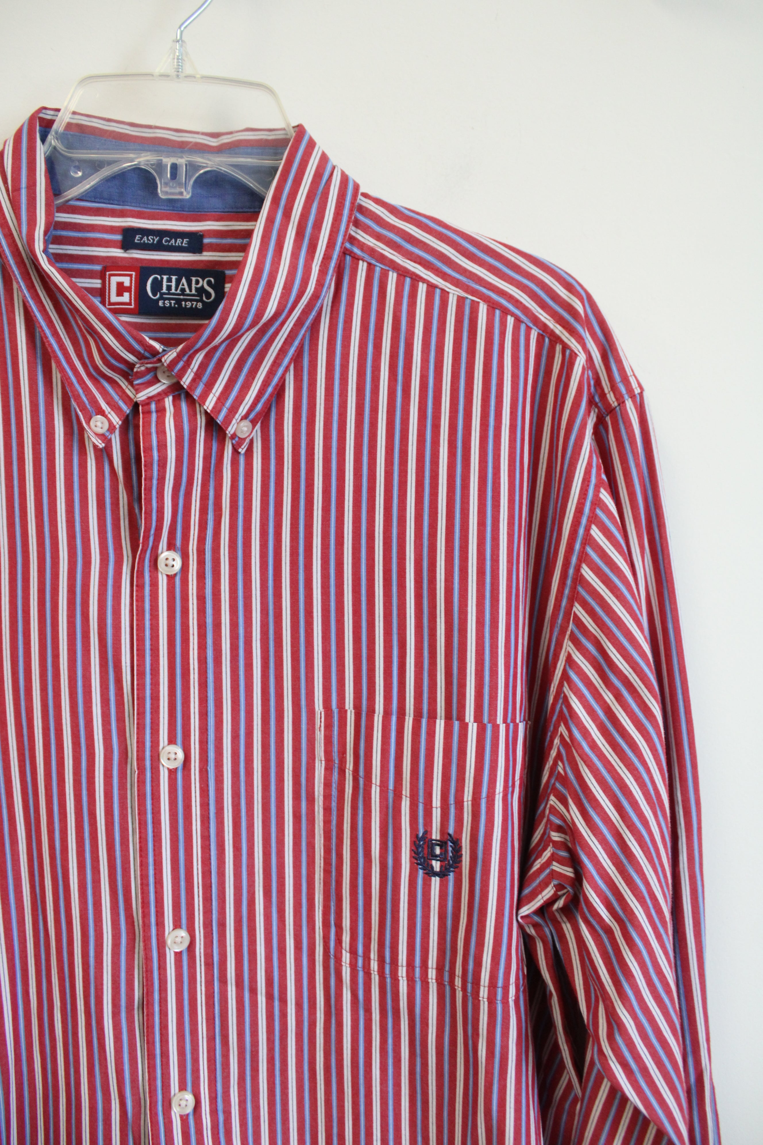 strapless open back dress Chaps Easy Care Red Blue & White Striped Button Down Shirt