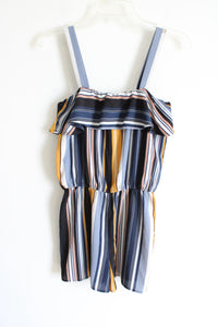 Almost Famous Blue Yellow Striped Romper | M