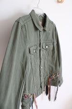 NEW Blank NYC Laced Fringe Olive Green Denim Jacket | S