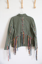 NEW Blank NYC Laced Fringe Olive Green Denim Jacket | S