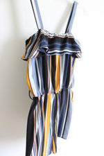 Almost Famous Blue Yellow Striped Romper | M