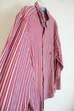 Chaps Easy Care Red Blue & White Striped Button Down Shirt | XL