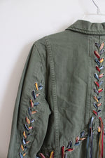 NEW Blank NYC Laced Fringe Olive Green Denim Jacket | S