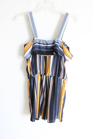 Almost Famous Blue Yellow Striped Romper | M