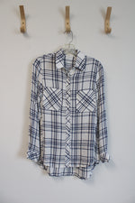 Laju Blue & White Plaid Button Down Top | XS