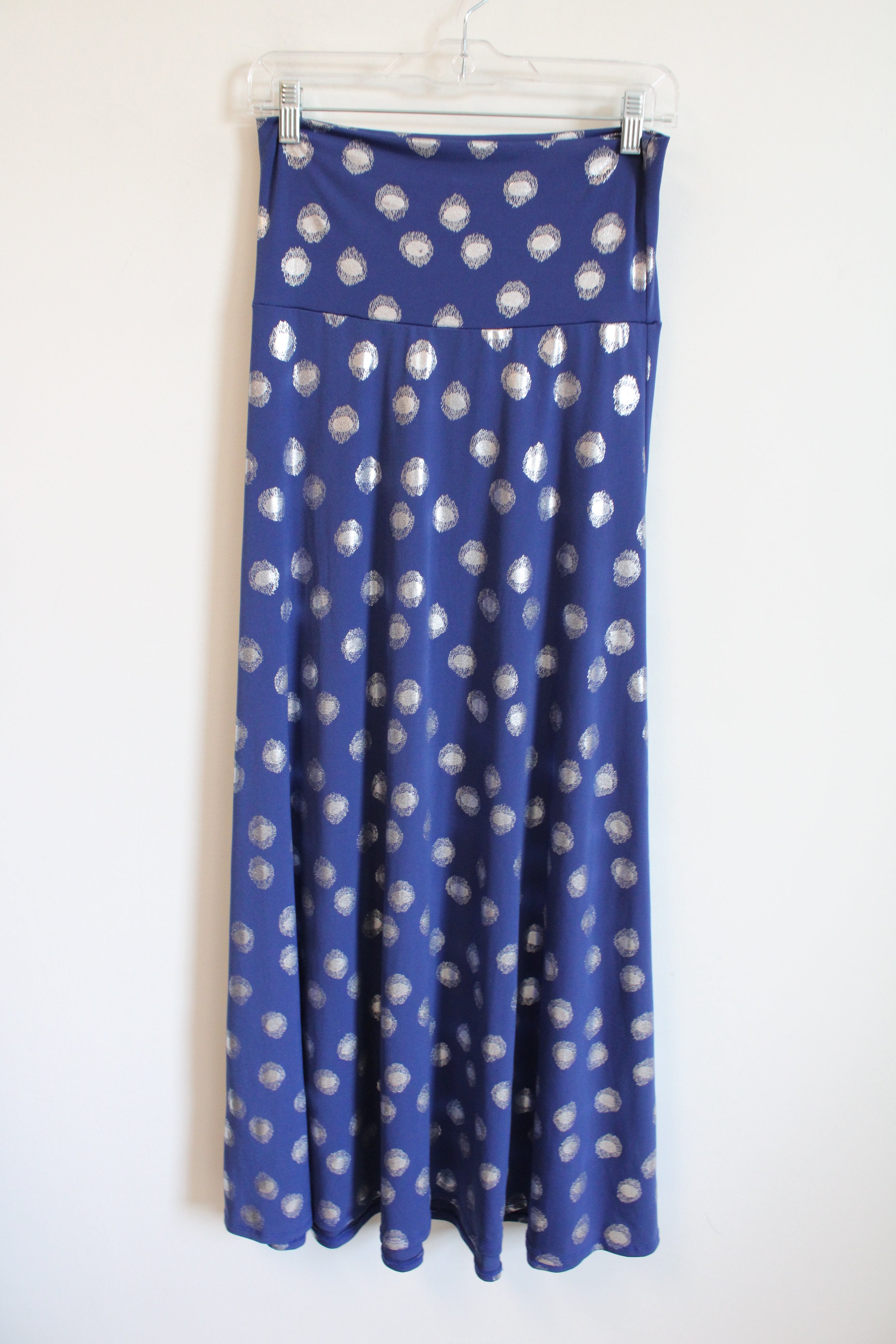 LuLaRoe Blue Silver Spotted Maxi Skirt | XS