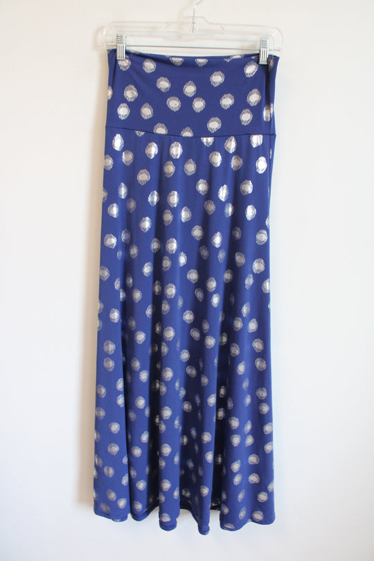 LuLaRoe Blue Silver Spotted Maxi Skirt | XS