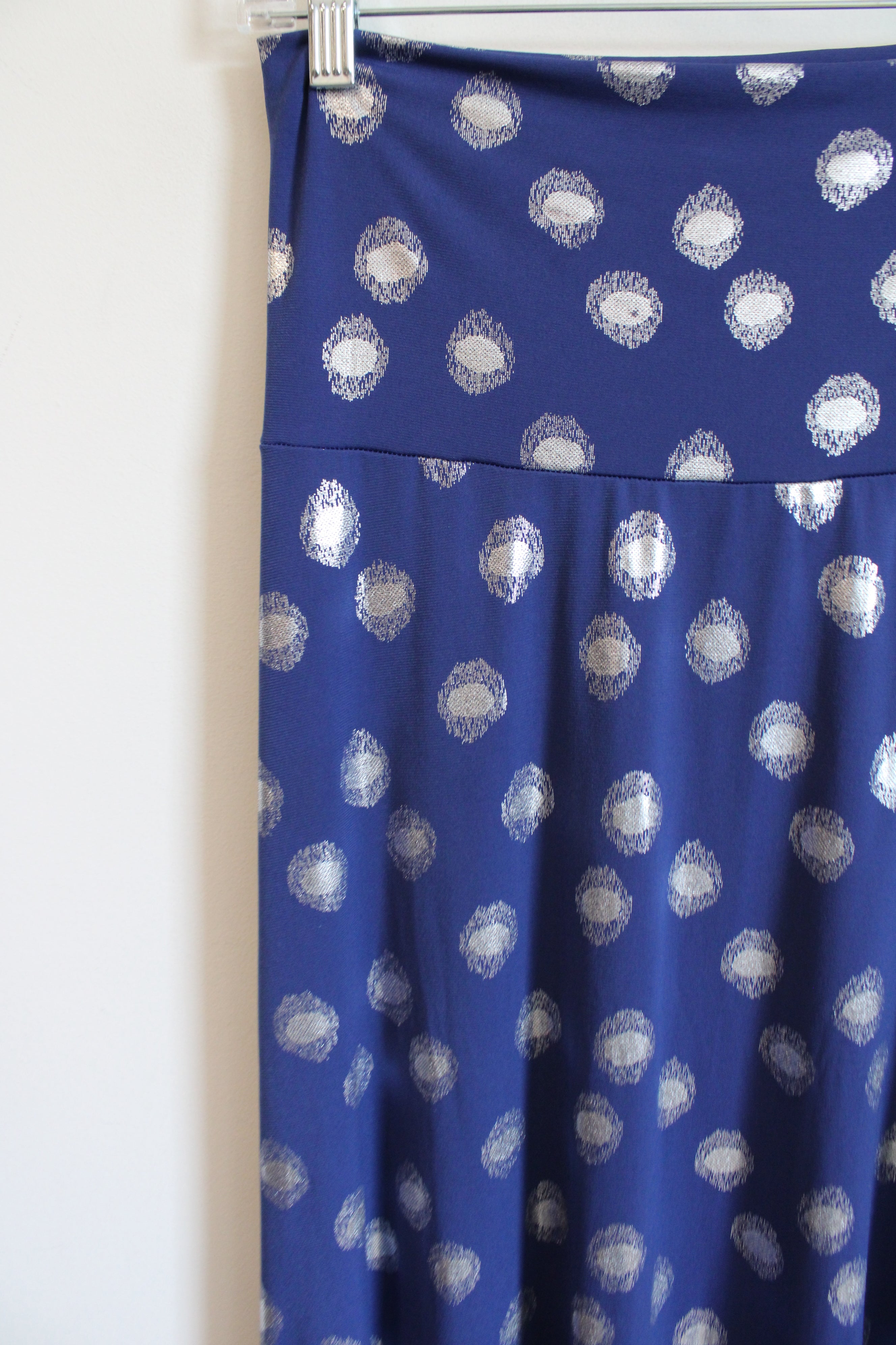 LuLaRoe Blue Silver Spotted Maxi Skirt | XS