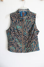 Multiples Brown Blue Striped Zip Up Vest | S