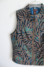 Multiples Brown Blue Striped Zip Up Vest | S