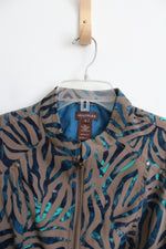 Multiples Brown Blue Striped Zip Up Vest | S