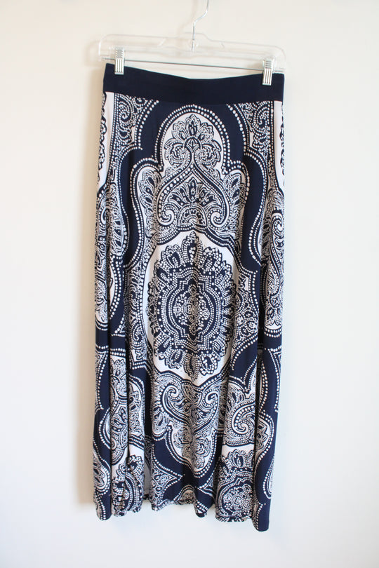 International Concepts Blue White Patterned Maxi Skirt | S