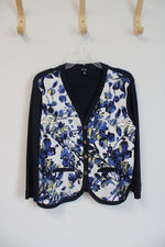 Rafaella Navy Floral Button Down Cardigan | L
