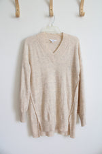 Time And Tru Oatmeal V-Neck Tunic Sweater | M