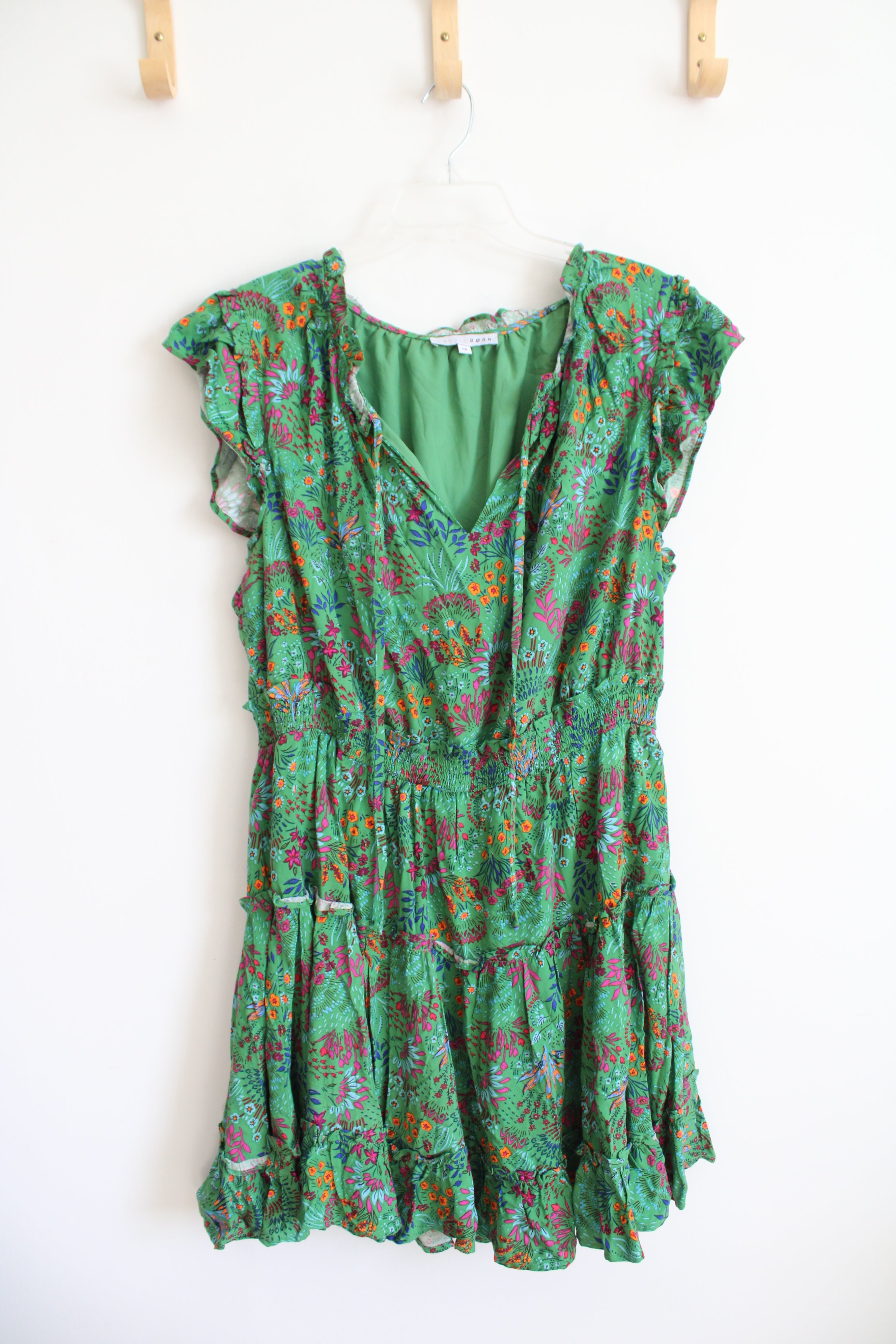 Baltic Born Green Floral Ruffle Sleeve Rio Short Dress | 1X