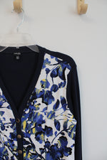 Rafaella Navy Floral Button Down Cardigan | L