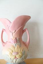 Vintage Hull Pink & Blue Magnolia Handled Vase