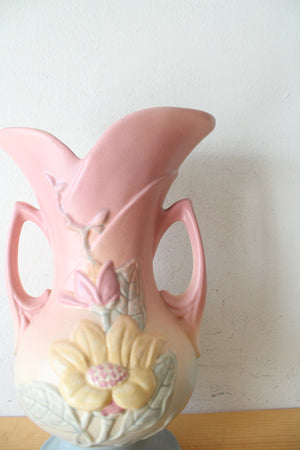 Vintage Hull Pink & Blue Magnolia Handled Vase