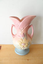 Vintage Hull Pink & Blue Magnolia Handled Vase