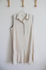 Jane & Delancey Cream & Black Edged 1/4 Button Down Dress | L