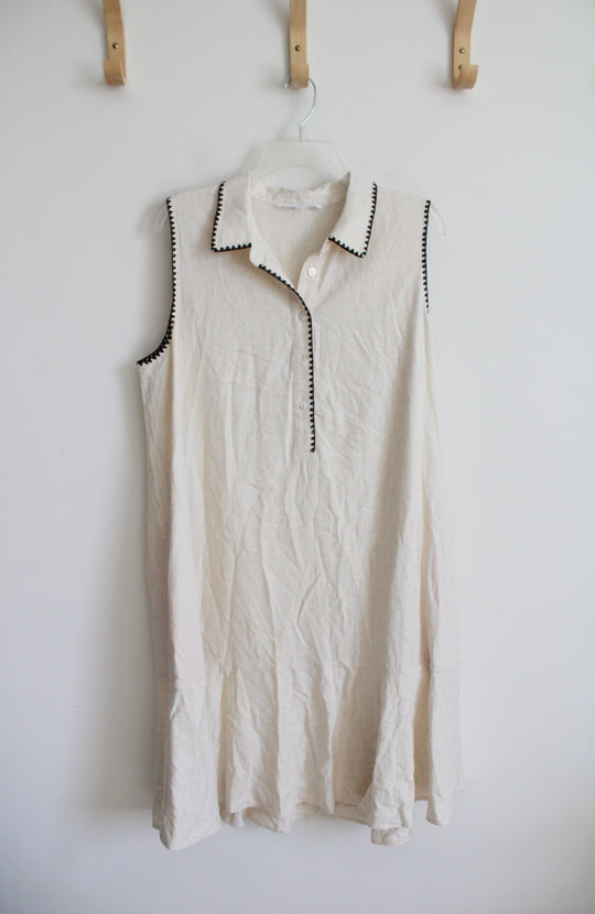 Jane & Delancey Cream & Black Edged 1/4 Button Down Dress | L