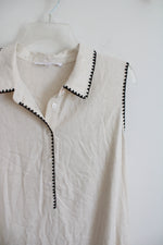 Jane & Delancey Cream & Black Edged 1/4 Button Down Dress | L