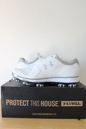 NEW Under Armour Team Tempo Tour White Silver Golf Cleat | Size 9