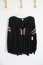 NEW Old Navy Black Red & White Embroidered Long Sleeved Top | L