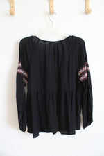 NEW Old Navy Black Red & White Embroidered Long Sleeved Top | L