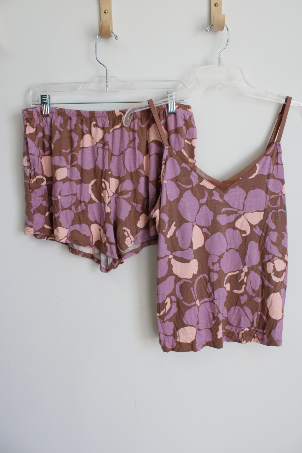 Stars Above Pink Brown Floral Pajama Set | M