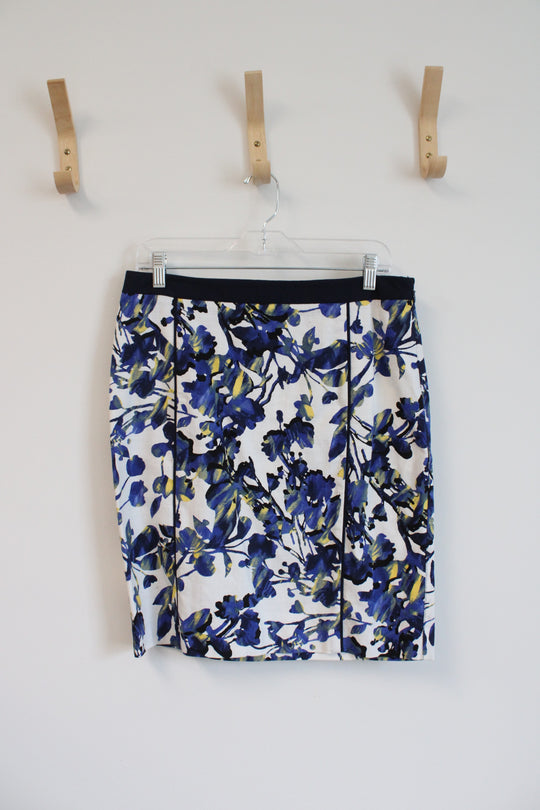 Rafaella Navy & White Floral Pencil Skirt | 8 Petite